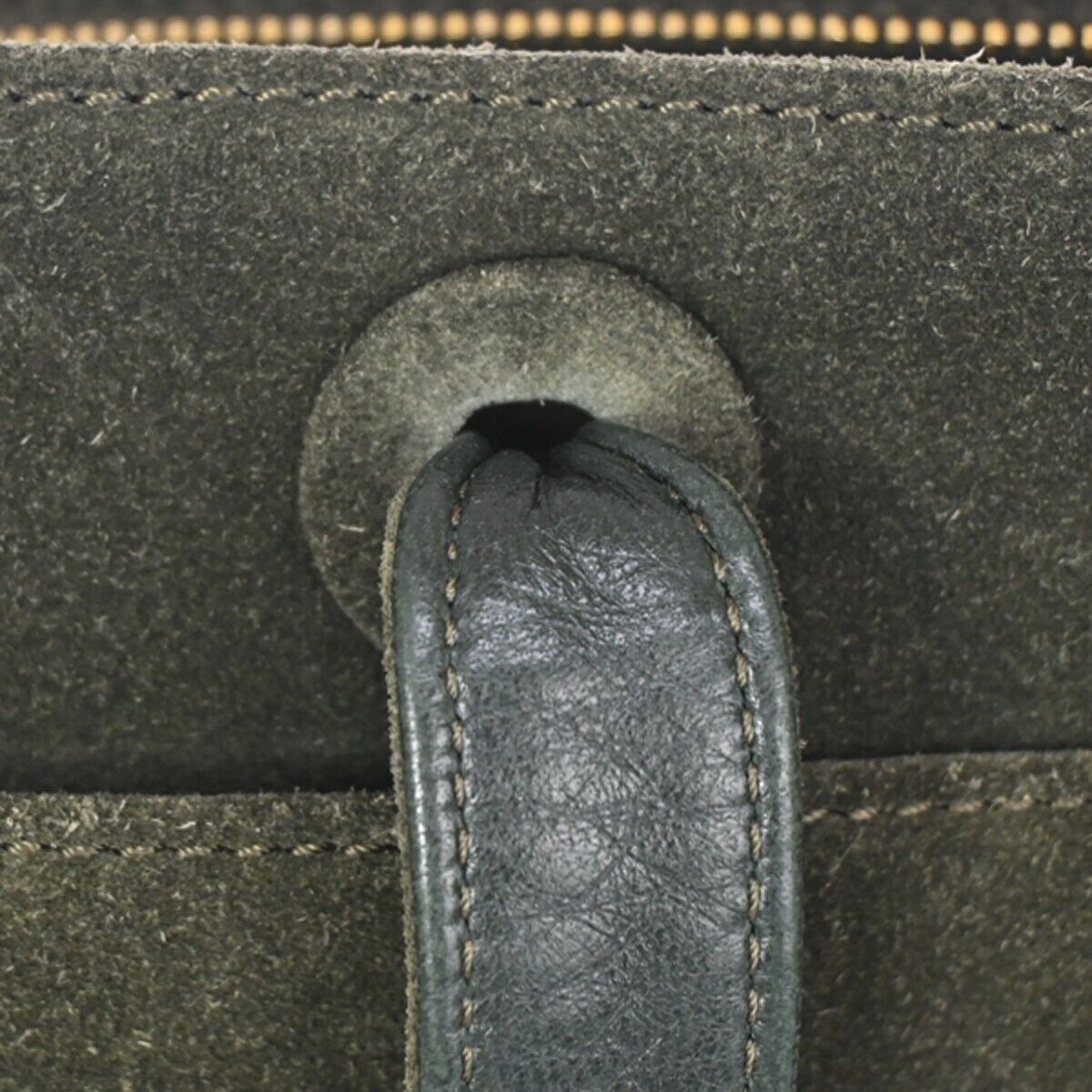 CHANEL CC Logo Shoulder Tote Bag Suede Skin Leather Khaki GHW Vintage 18HB212