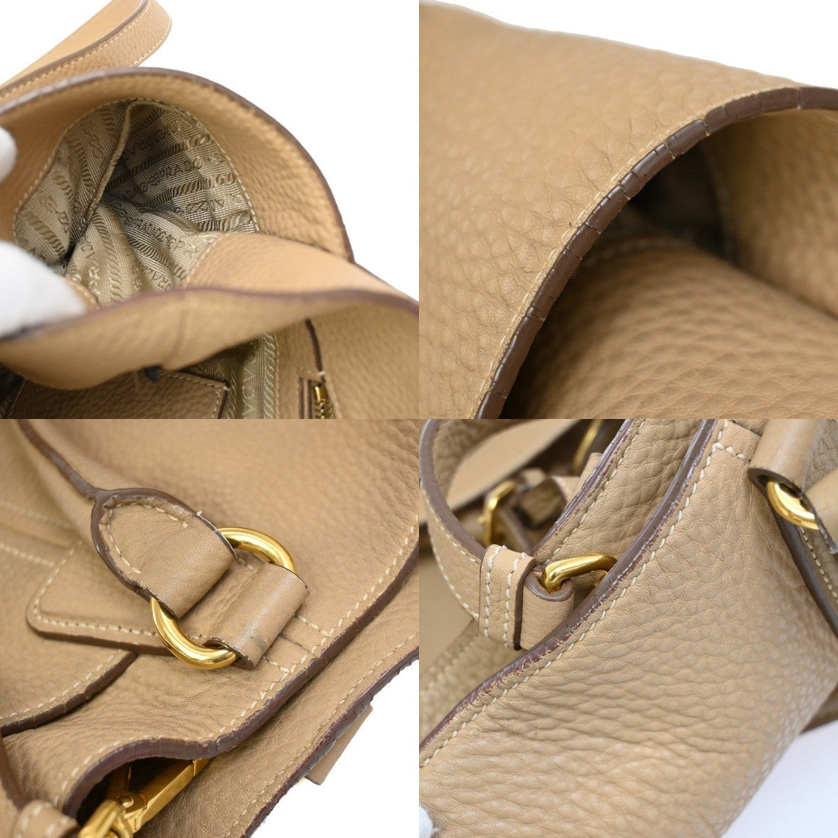 PRADA Logo 2Way Shoulder Hand Bag Vitello Phenix Leather Beige Italy 70KB268