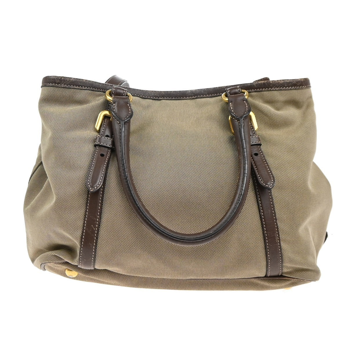 PRADA  Logo Jacquard 2Way Shoulder Hand Bag Canvas Leather Brown GHW 39KP410