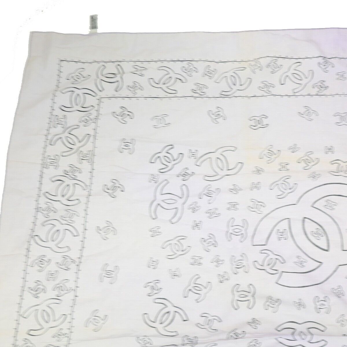CHANEL CC Logo XL JUMBO Scarf Handkerchief 100% Cotton Purple Accessory 60EC969