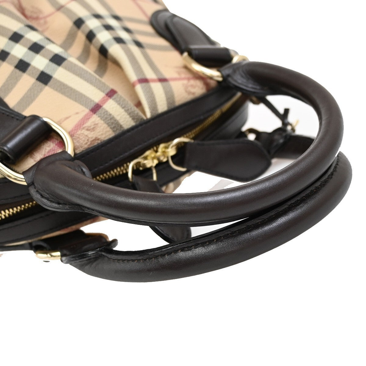 BURBERRY Logo Nova Hand Bag  Check PVC Leather Brown GHW 87RF419
