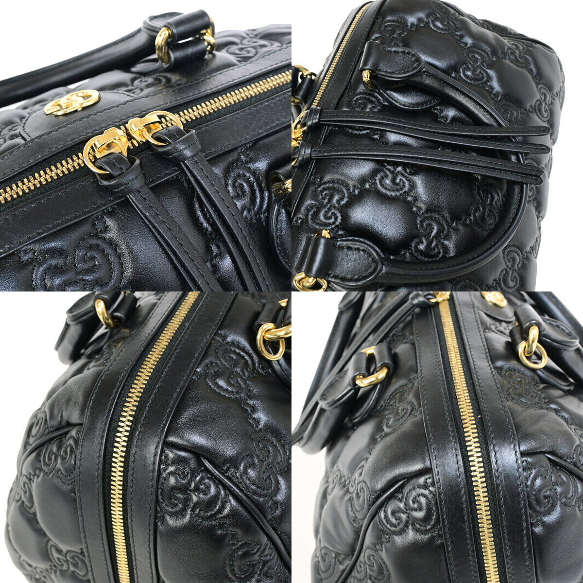 GUCCI Logo GG Matelasse 2Way Travel Shoulder Hand Bag Leather Black GHW 332RK358