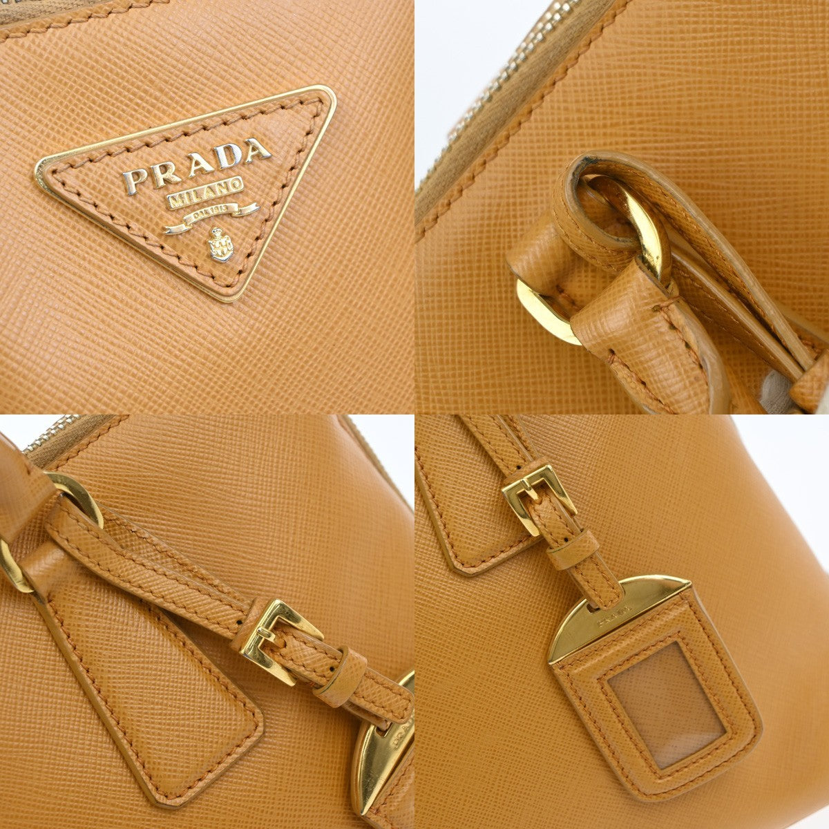 PRADA Logo Shoulder Hand Bag Saffiano Leather Yellow GHW Italy 76MA632