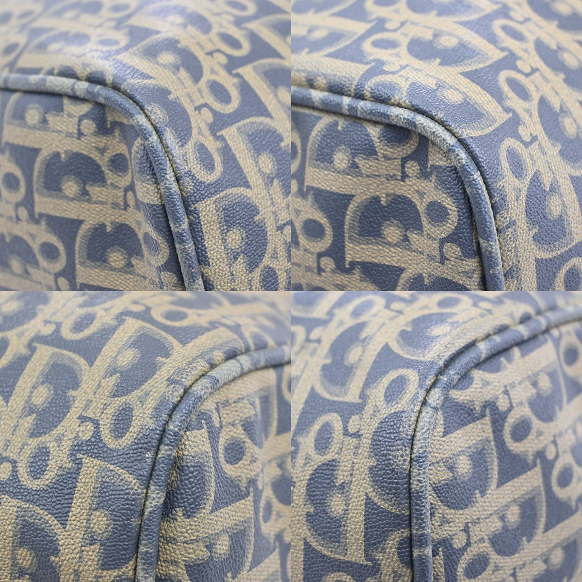 46.Live CHRISTIAN DIOR Trotter Boston Hand Bag PVC Leather Khaki BK 70MA499