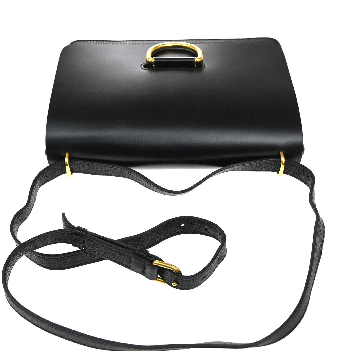 BURBERRY D Ring Logo Shoulder Crossbody Bag Leather Black GHW Italy 82RL720