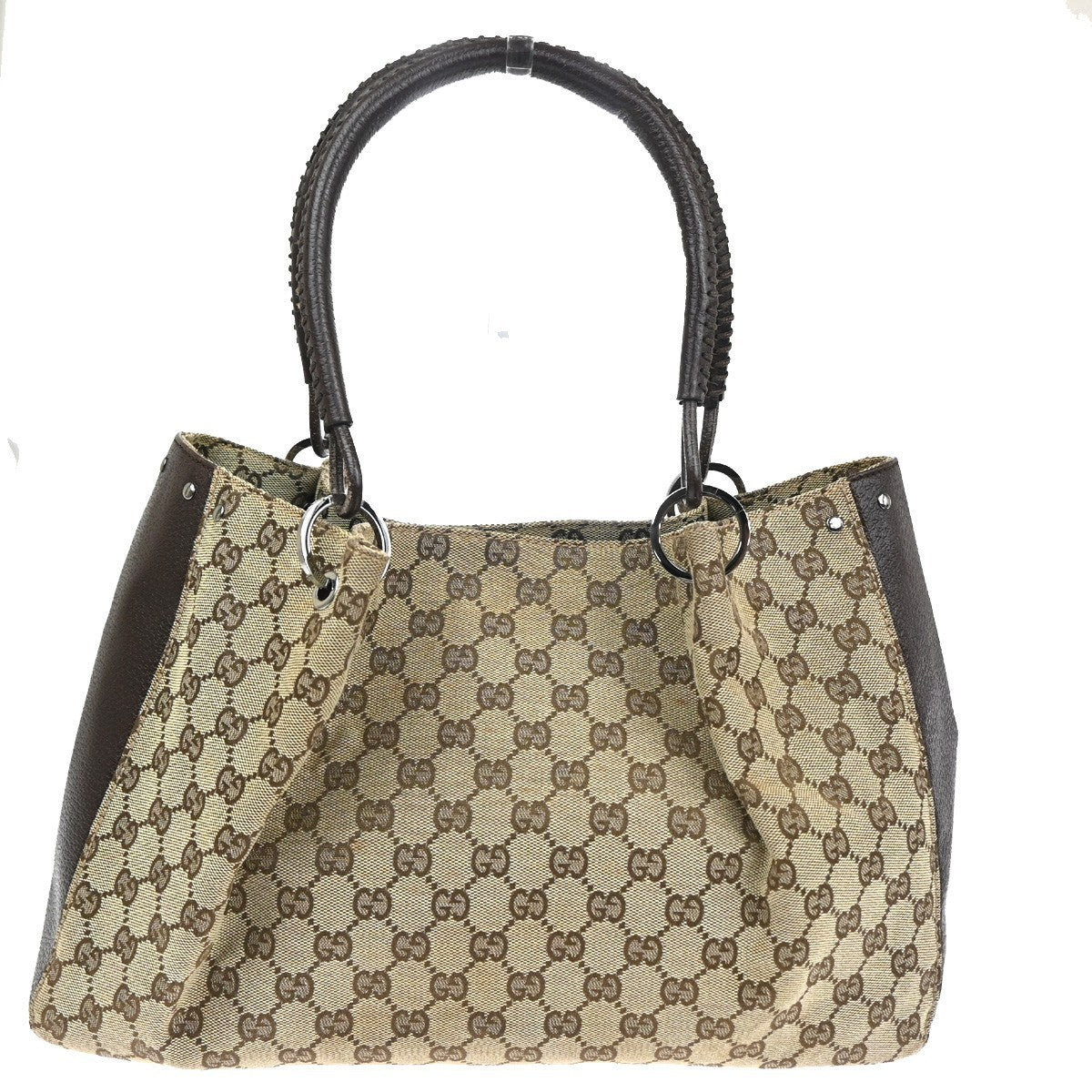 GUCCI Logo GG Pattern Shoulder Tote Bag Canvas Leather Brown 86KC878