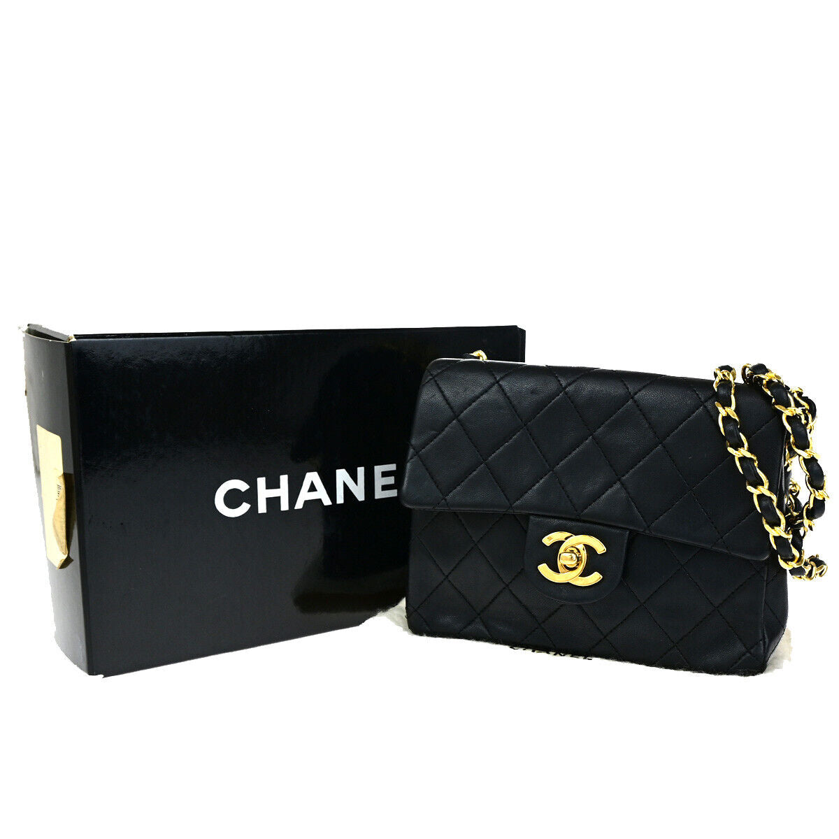 CHANEL CC Mini Matelasse Chain Shoulder Bag Leather GHW Black Vintage 359RJ892