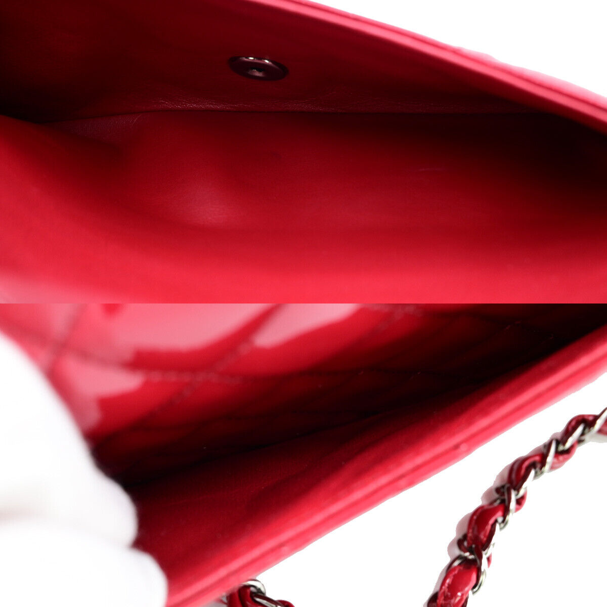 CHANEL CC Matelasse 25 Chain Shoulder Bag Patent Leather Red SHW 373RJ867