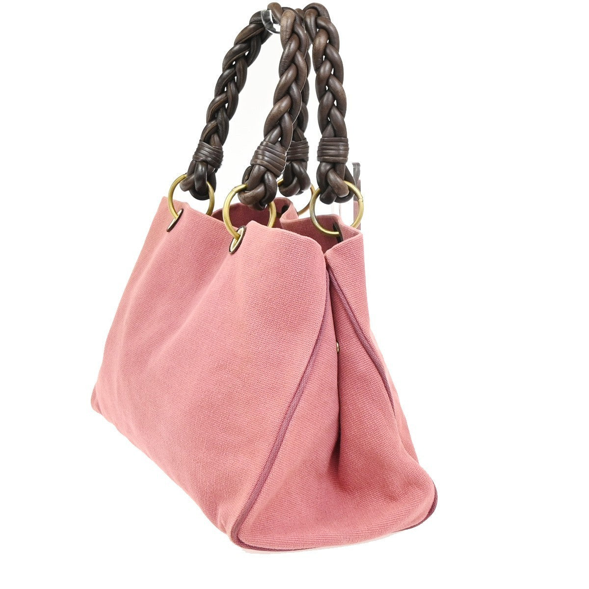 BOTTEGA VENETA Logo Shoulder Tote Bag Canvas Leather Pink GHW Italy 37YH904
