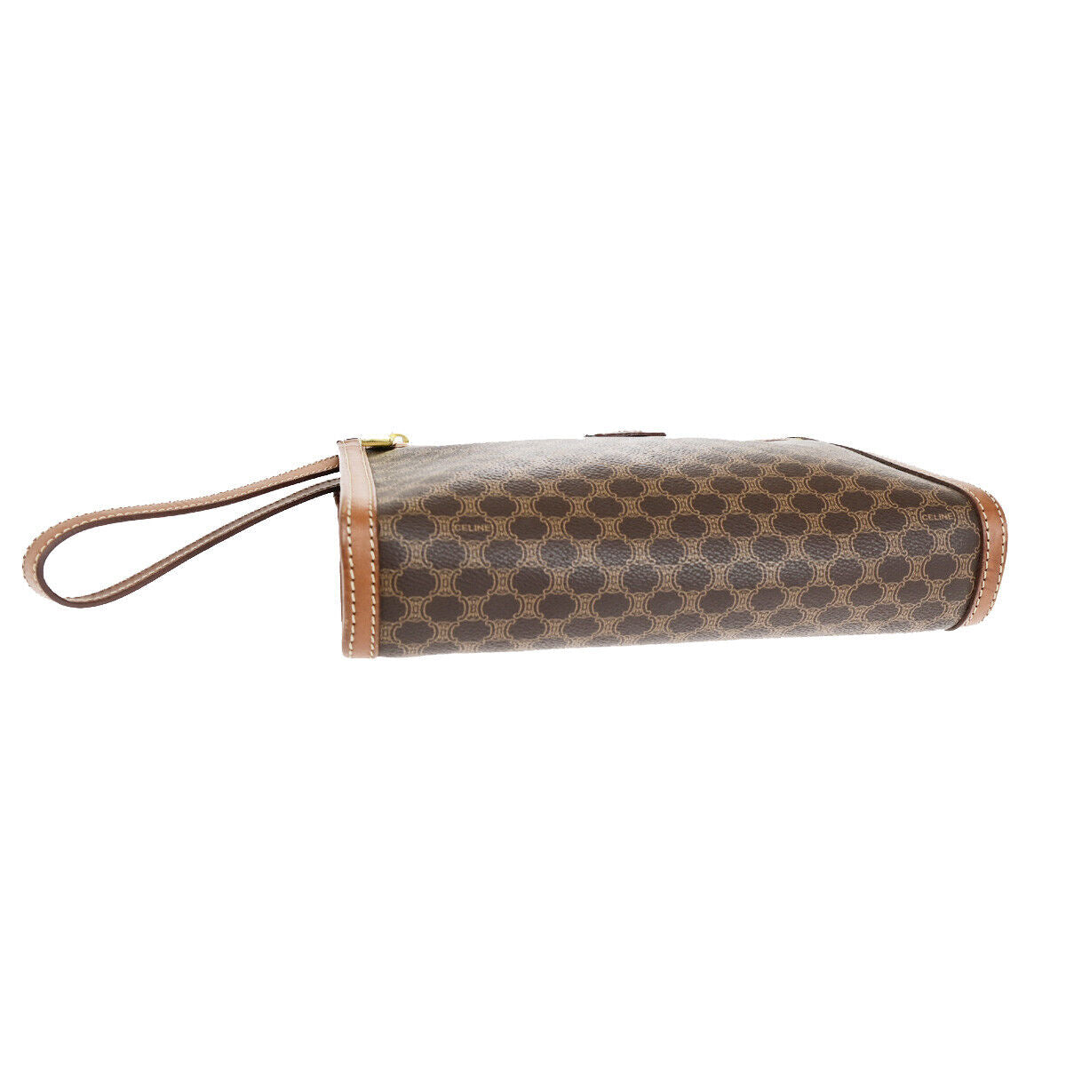 CELINE Logo Macadam Pattern Clutch Hand Bag PVC Leather Brown GHW Italy 02SJ190