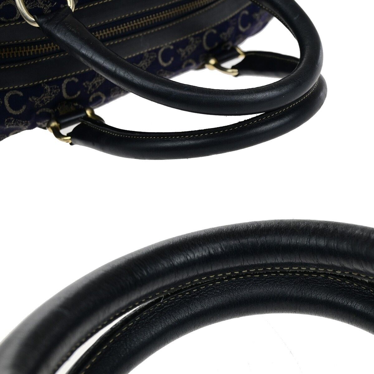 CELINE C Macadam Hand Bag Canvas Leather Navy Blue Made in Italy 02EB412