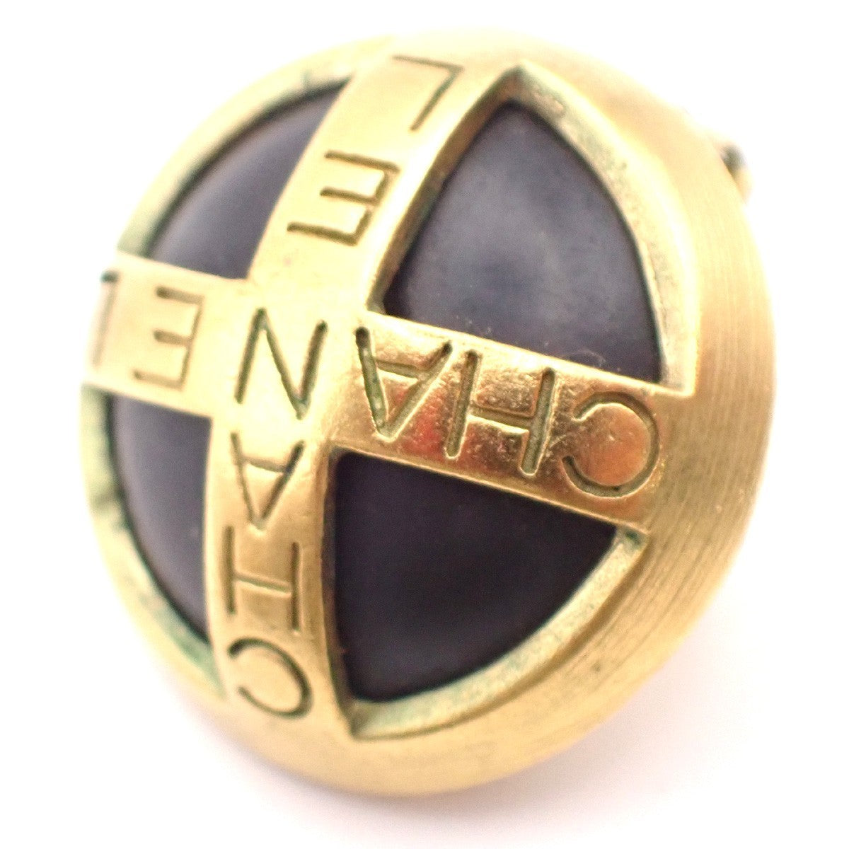 CHANEL CC Logo Round Button Earrings Clip-On 95P Gold Black GHW Vintage 83RF994