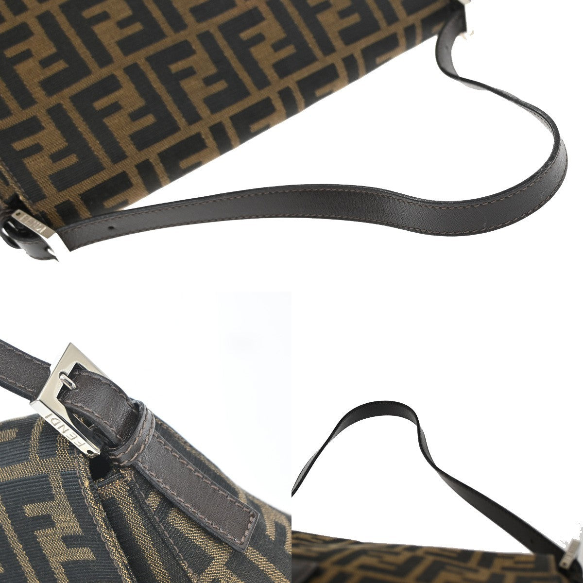 FENDI Logo Mamma Zucca Pattern Shoulder Bag Canvas Leather Brown Italy 46RF693
