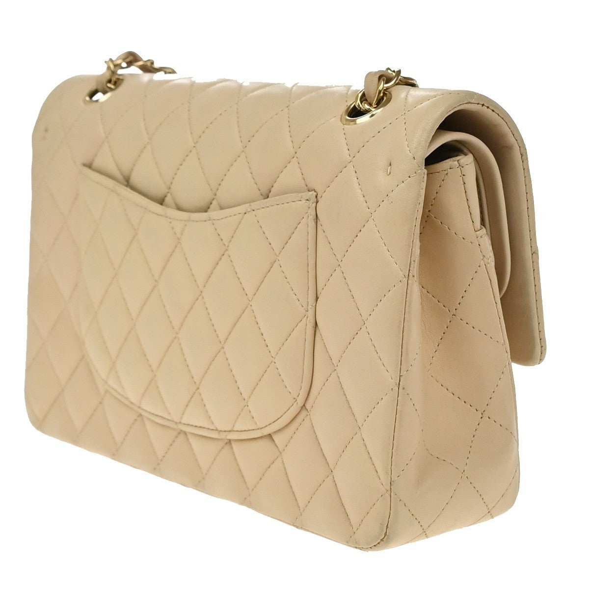 CHANEL CC Matelasse 25 Double Flap Chain Shoulder Bag Leather Beige GHW 827RF945