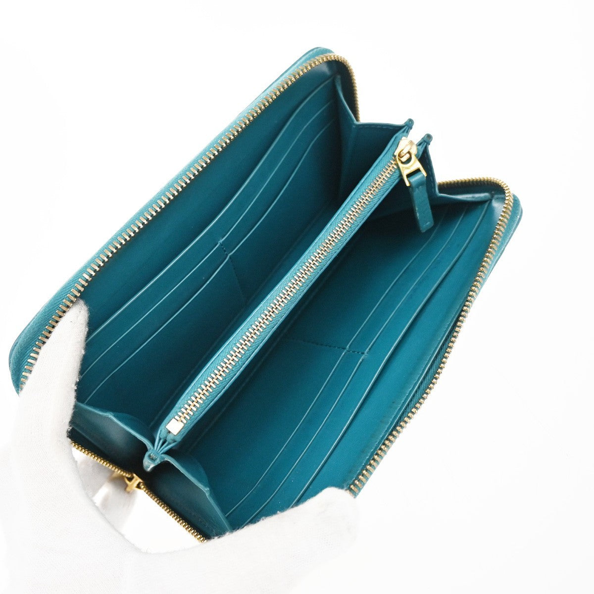 BOTTEGA VENETA Intrecciato Zipper Around Long Wallet Leather Green GHW 63KB227