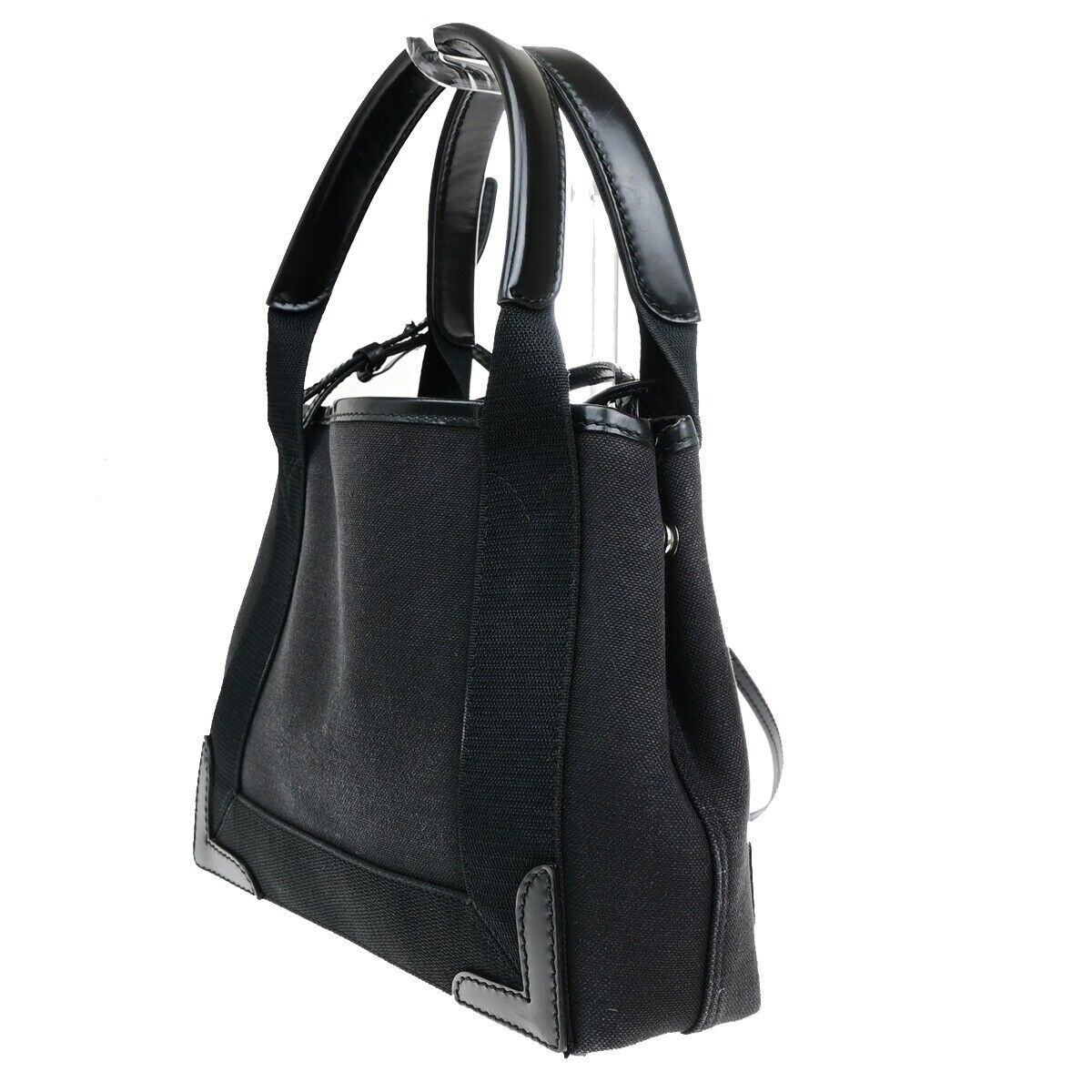 BALENCIAGA Navy Cabas XS 2Way Shoulder Hand Bag Canvas Leather Black 85ED814