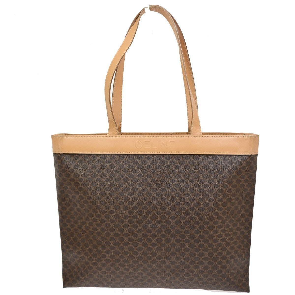 CELINE Logo Macadam Pattern Shoulder Tote Bag PVC Leather Brown GHW 31KC466