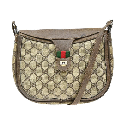 19.Live GUCCI Web Sherry GG Pattern Shoulder Bag PVC Leather Brown Italy 04YJ170