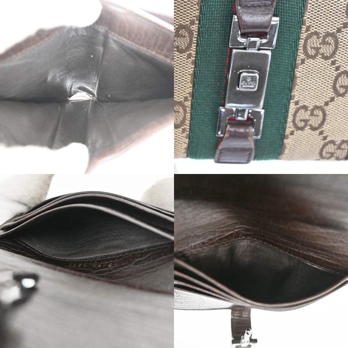 GUCCI Sherry GG Pattern Bifold Wallet Canvas Leather Brown Beige SHW 07TA156