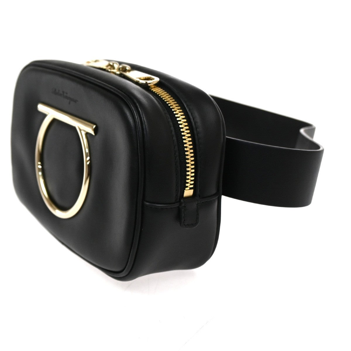 SALVATORE FERRAGAMO Gancini Mini Waist Bag Leather Black GHW Italy 85TA669