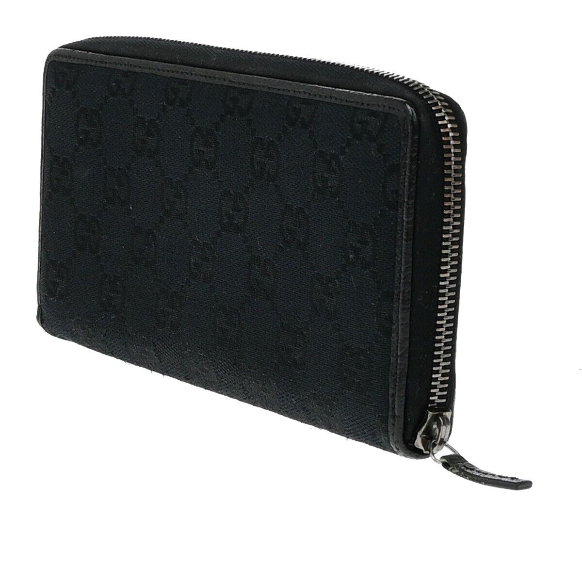GUCCI Logo GG Pattern Zip Aroung Long Wallet Canvas Leather Black 62ED988