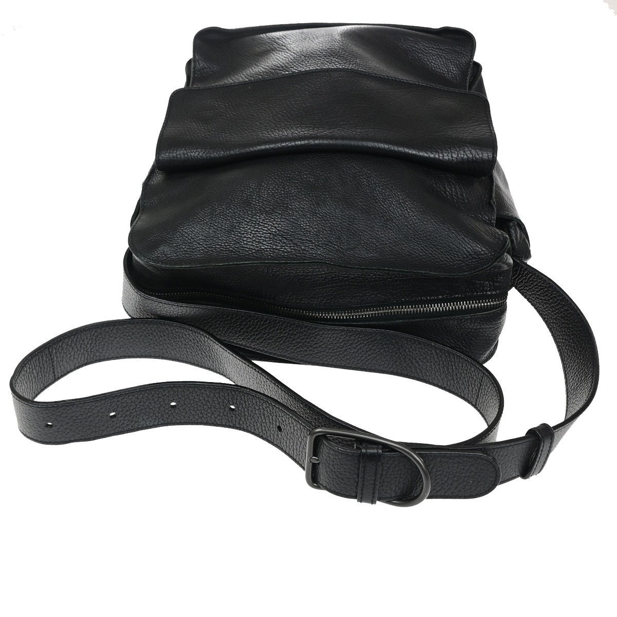 BOTTEGA VENETA Logo Crossbody Shoulder Bag Leather Black Italy 87CB068