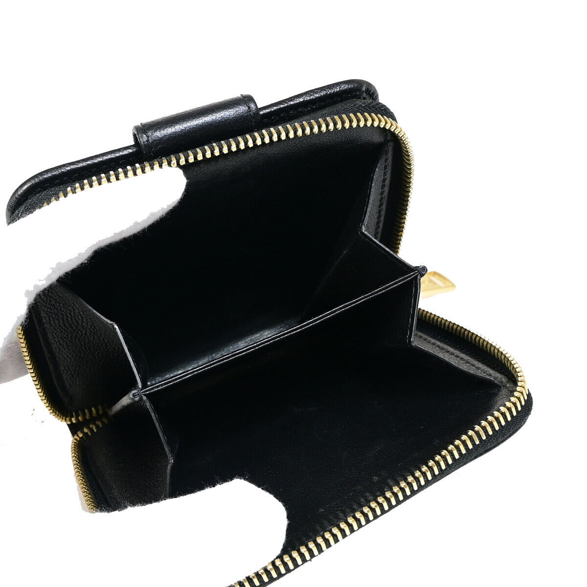 YVES SAINT LAURENT YSL Zipper Around Bifold Wallet Purse Leather Black 31YE696
