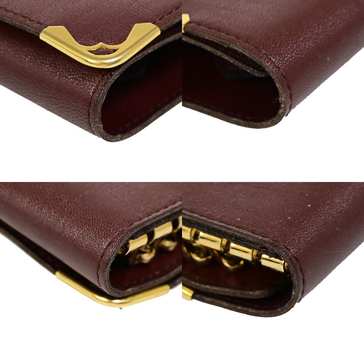 CARTIER 2C Logo 4 Hooks Bifold Key Case Leather Bordeaux Gold 08EB577