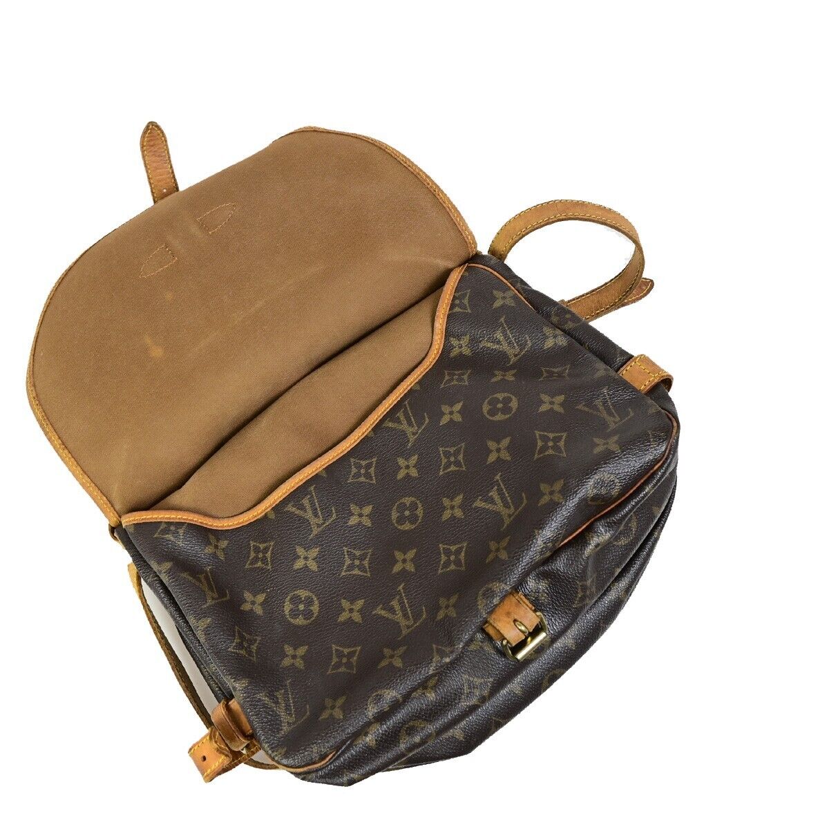 LOUIS VUITTON Logo Saumur 30 Shoulder Bag Monogram Leather Brown M42256 64EB111