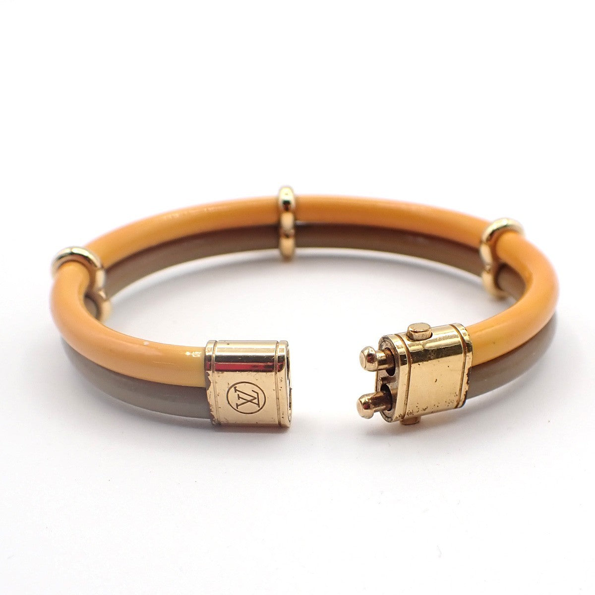 LOUIS VUITTON Keep It Twice Bracelet Patent Leather Khaki Yellow GHW 30KC922