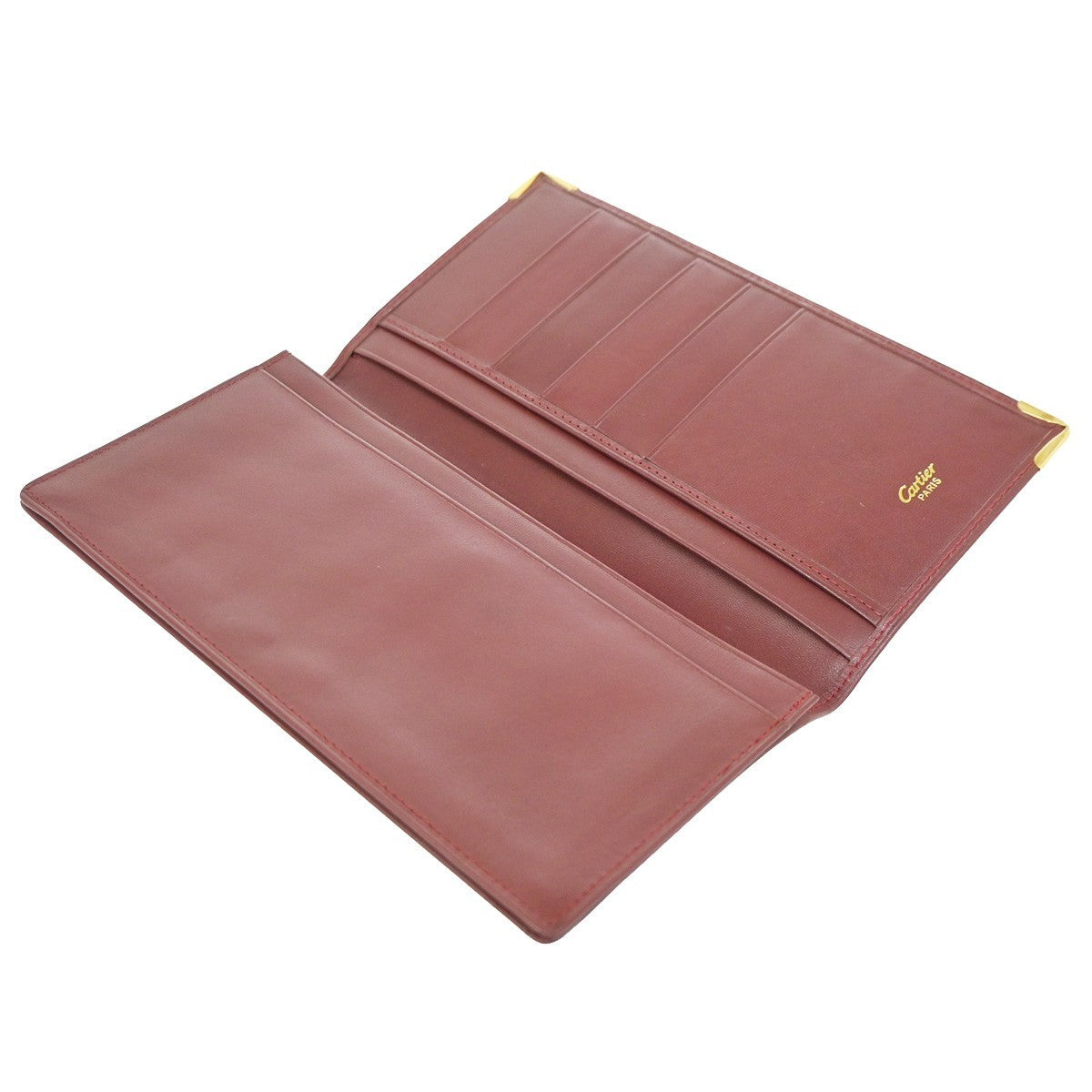 MUST DE CARTIER 2C Logo Bifold Long Wallet Purse Leather Red GHW 01KD061