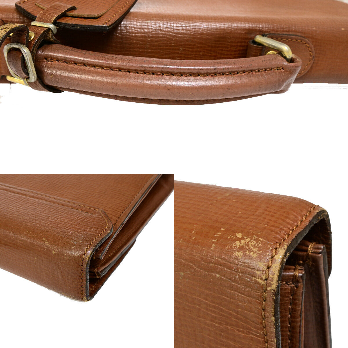 Burberrys Logo Business Briefcase Hand Bag Leather Brown 04YF619