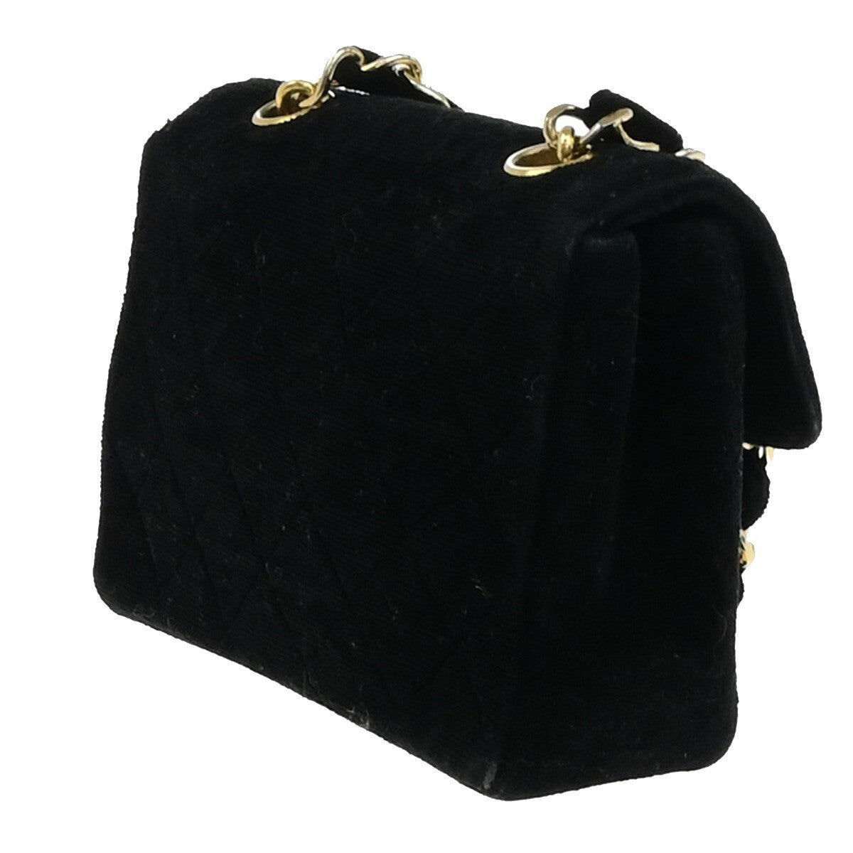 CHANEL Mini Matelasse Shoulder Bag Velvet Leather Black Gold Vintage 684RK894