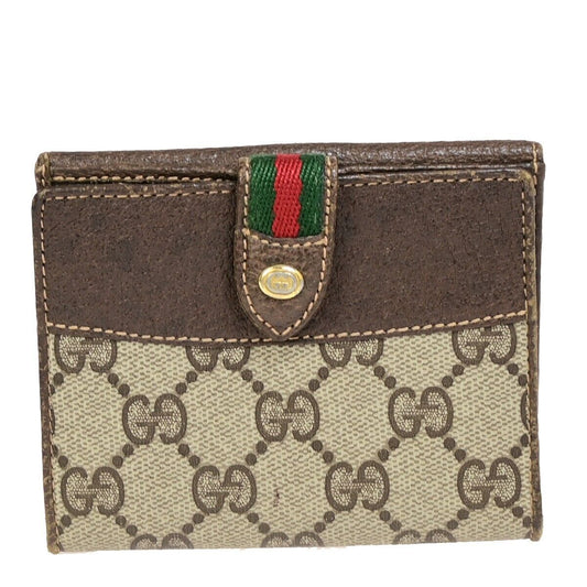 GUCCI Logo Sherry GG Pattern Bifold Wallet Purse PVC Leather Brown Gold 09YE955