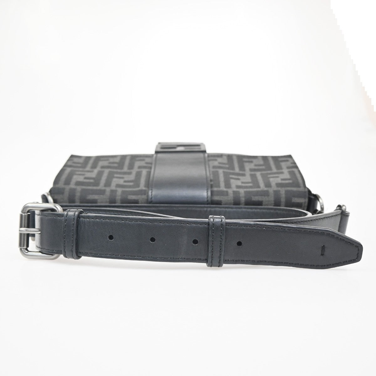 FENDI Mamma Baguette Shoulder Bum Bag Jacquard Leather Black SHW Italy 49RL755