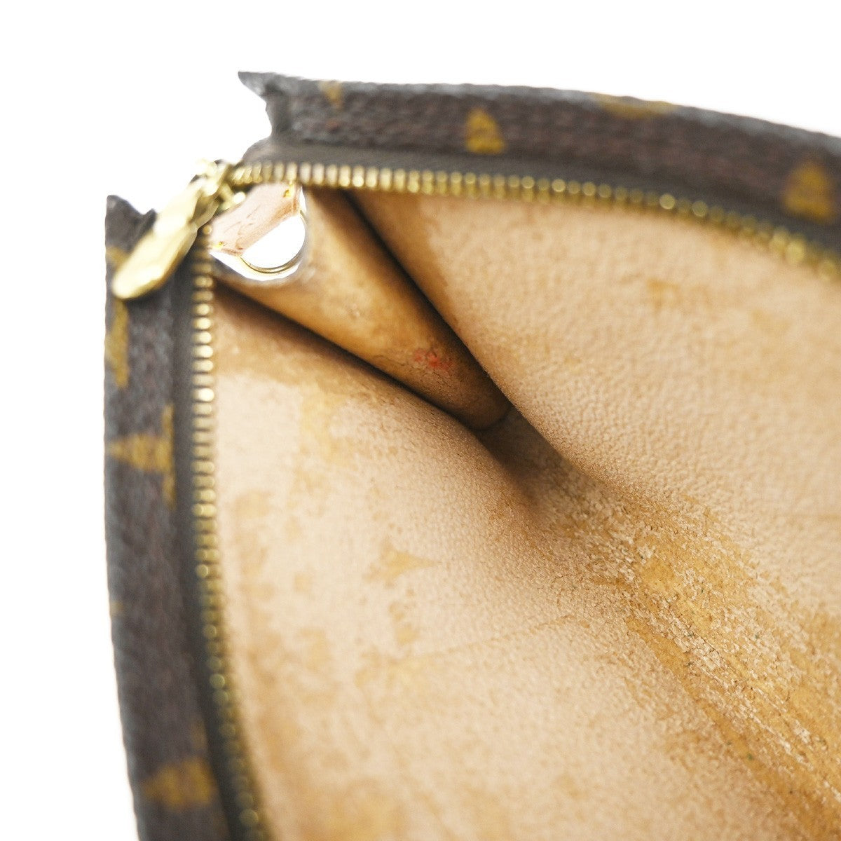 LOUIS VUITTON LV Logo Bucket GM Pouch Bag Monogram Leather Brown Gold 05KP389