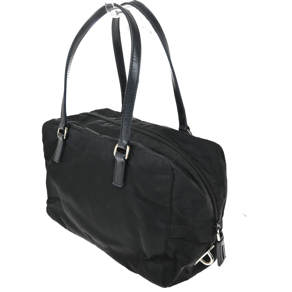 PRADA MILANO Logo Tessuto Hand Bag Nylon Leather Black SHW Italy 33CA503