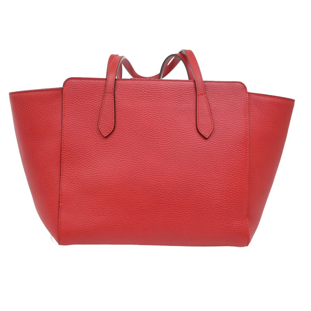 GUCCI Logo Swing Tote Shoulder Bag Pebbled Leather Red GHW Itlay 16KB765