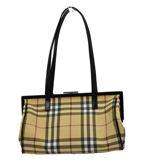 BURBERRY Logo Nova Check Shoulder Bag PVC Leather Beige Black 38DA064