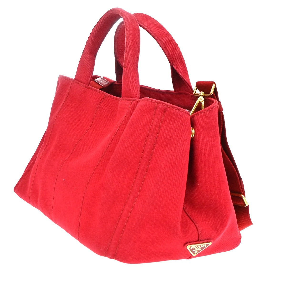 PRADA Logo Canapa 2Way Shoulder Hand Bag Canvas Leather Red GHW 79YH925