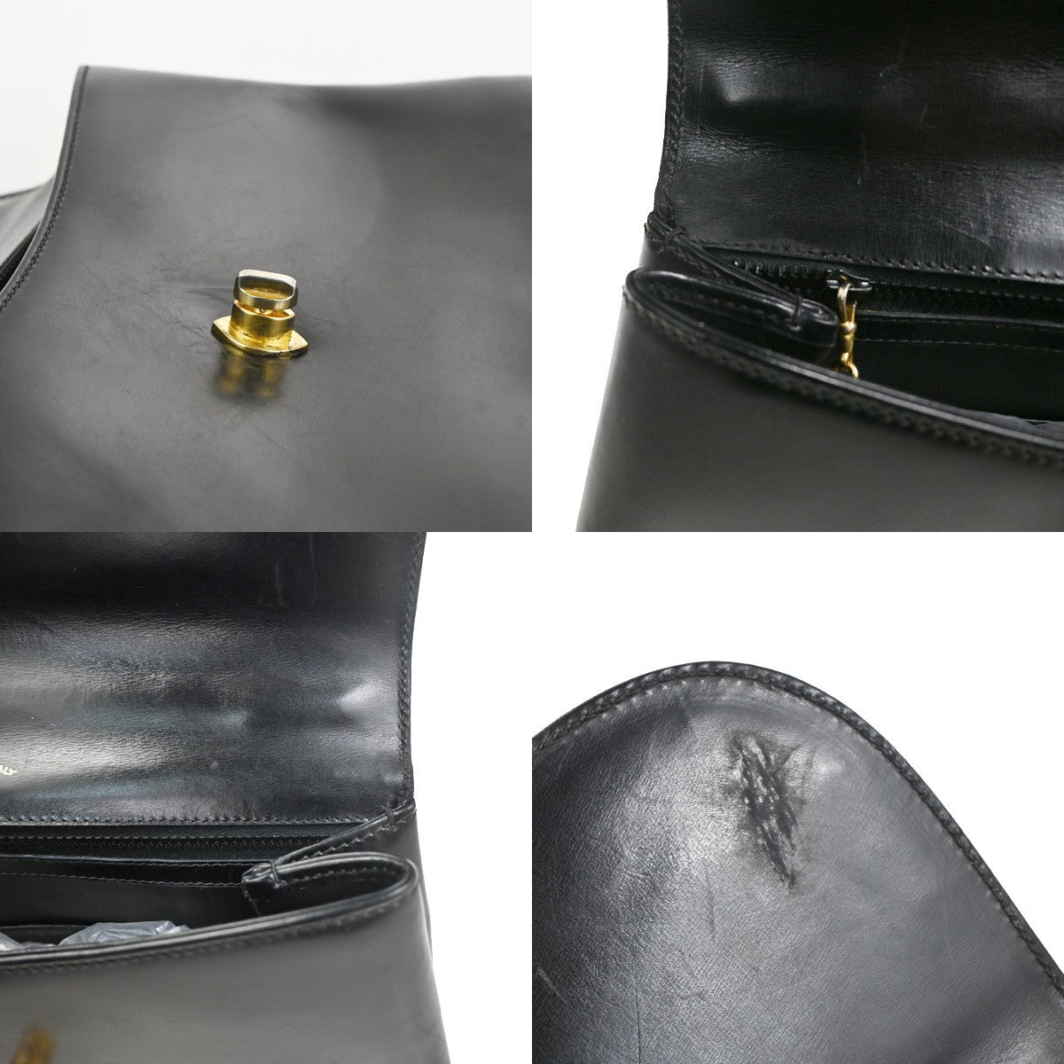 GUCCI Logo Interlocking GG Hand Bag Turn Lock Leather Black GHW Italy 67CA765
