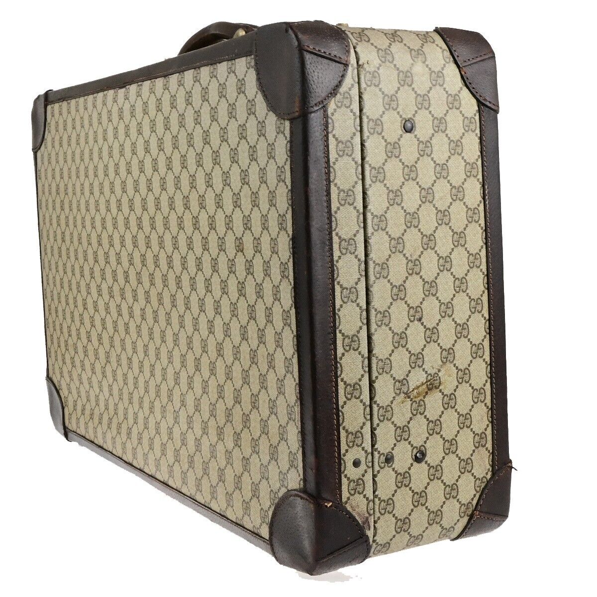 GUCCI Logo GG Pattern Suitcase Hand Bag Supreme Leather Brown Italy 03FB256