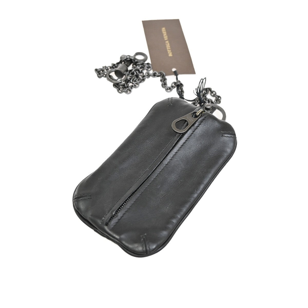 BOTTEGA VENETA Intrecciato Chain Coin Case Wallet Leather Black Italy 65EE897