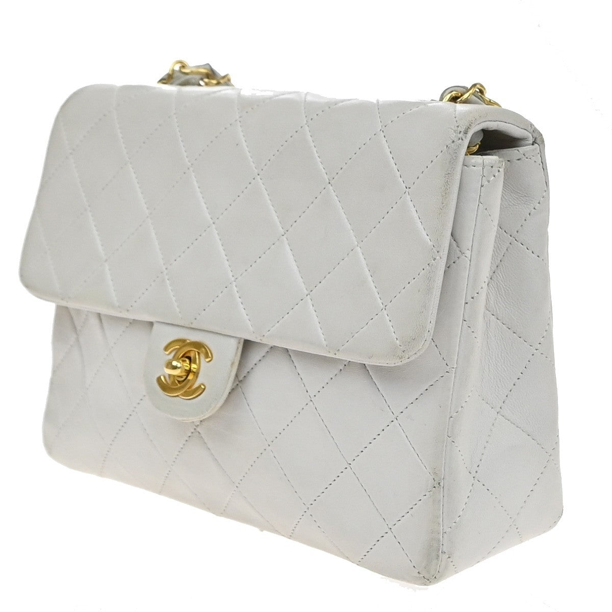 CHANEL CC Mini Matelasse Chain Shoulder Bag Leather White GHW Vintage 371RP176