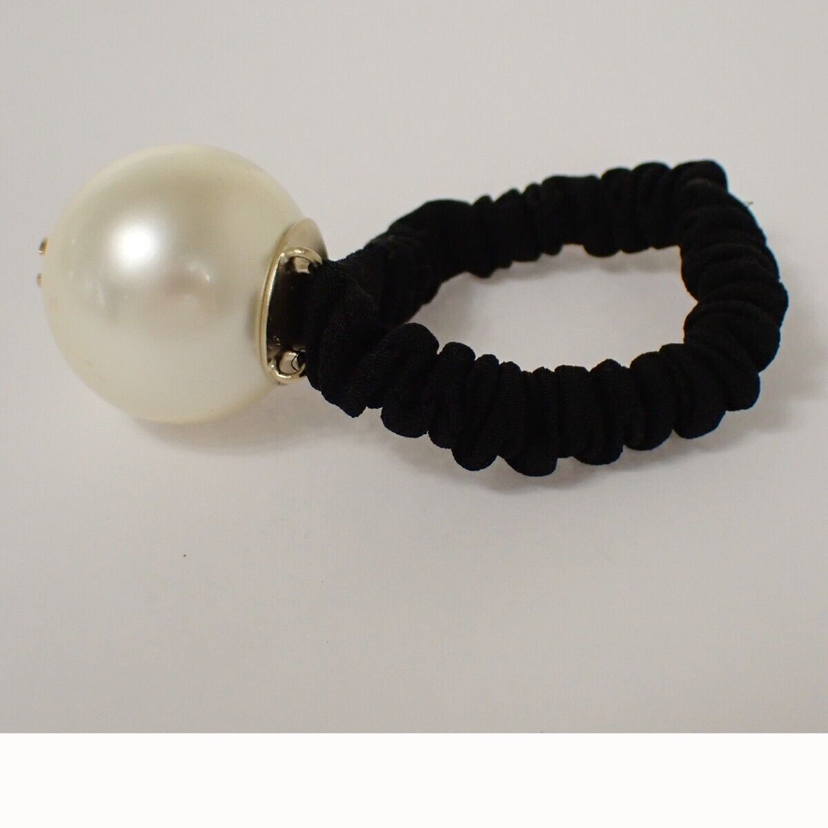 CHANEL Logo Hair rubber band Accessory Imitation Pearl Black Gold 38SH105