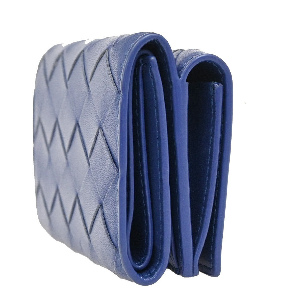 BOTTEGA VENETA INTRECCIATO Trifold Compact Wallet Leather Blue Italy 35KA812