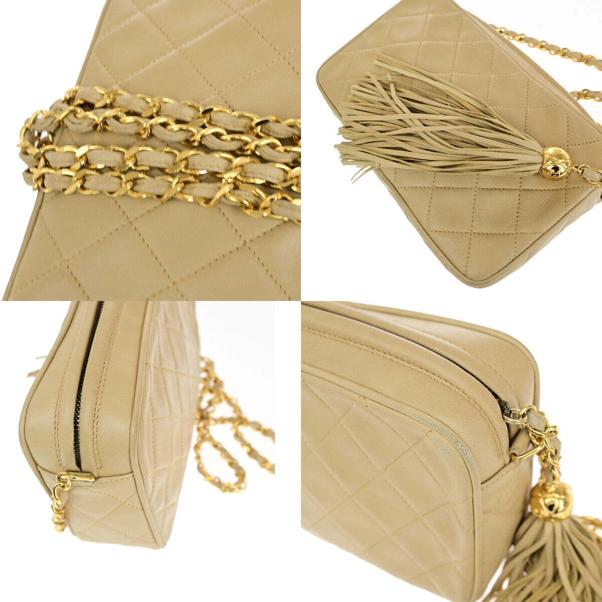 CHANEL CC Mini Matelasse Tassel Chain Shoulder Bag Leather BE Vintage 304RJ962