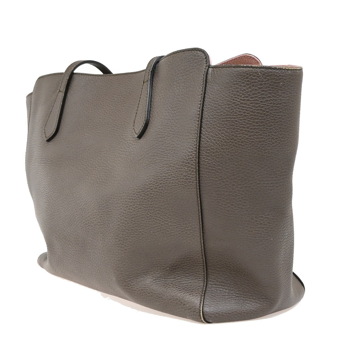GUCCI Logo Swing Shoulder Tote Bag Leather Gray Pink GHW Italy 80EE613