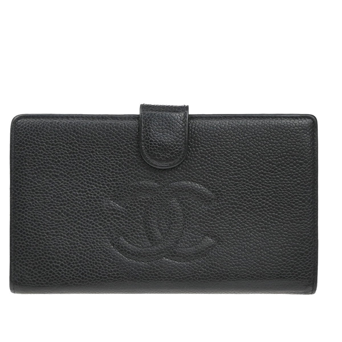 CHANEL CC LOGO Long Bifold Wallet Grained Calfskin Leather Black France 16RF965
