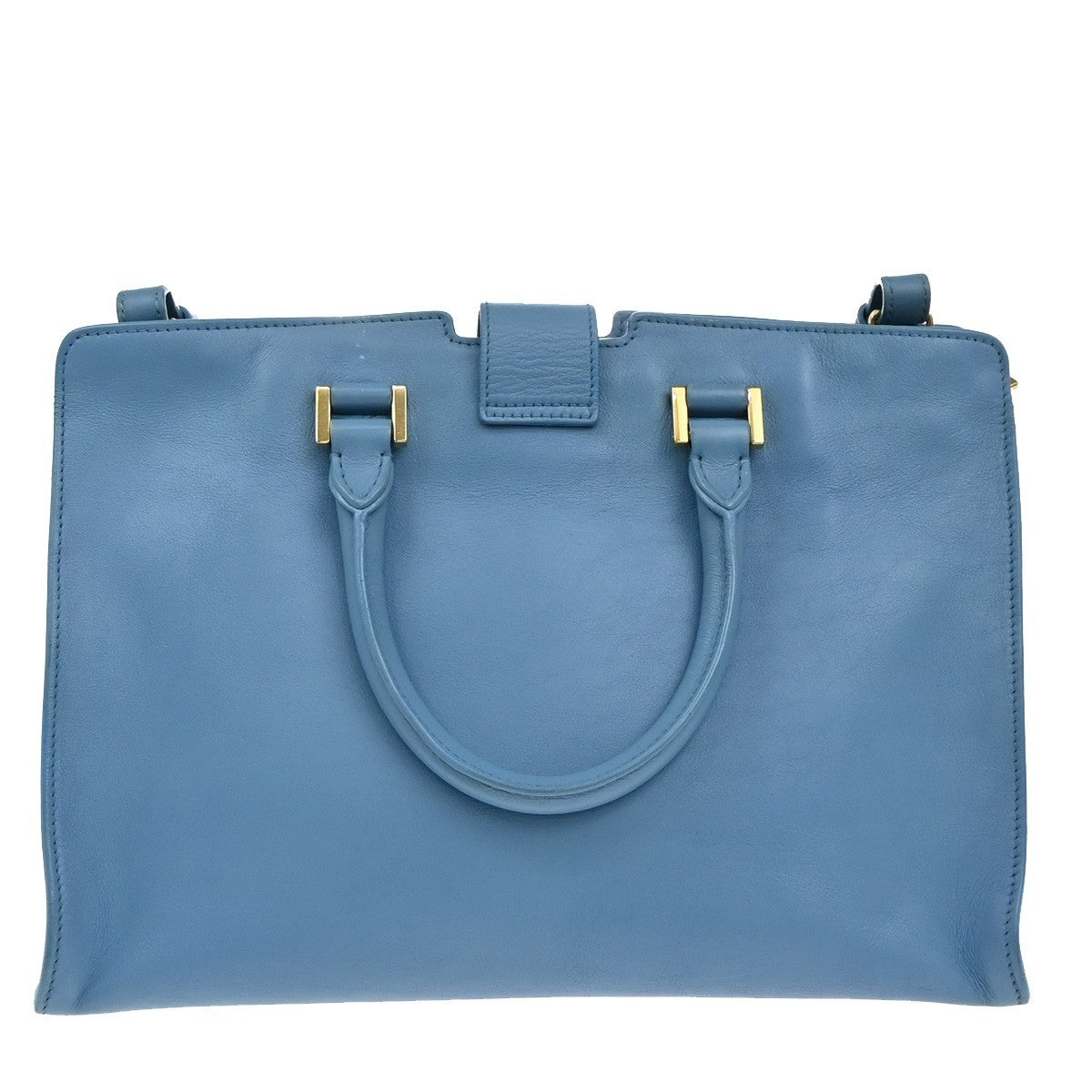 SAINT LAURENT  Logo Classic Y Cabas 2 Way Hand Bag Leather Blue Gold 79KP092